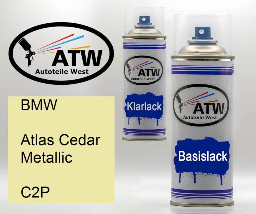 BMW, Atlas Cedar Metallic, C2P: 400ml Sprühdose + 400ml Klarlack - Set, von ATW Autoteile West.